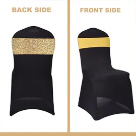 Deisy Dee 20-Pack Spandex Sequins Chair Sashes - Shiny Decorative Bands for Folding Chairs, Weddings, and Parties - Yellow