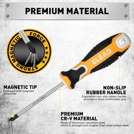 6-Piece Magnetic Screwdrivers Set, 3 Phillips and 3 Slotted Tips Professional Cushion Grip Screwdriver Set