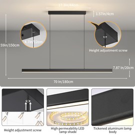 LED Island Lights, 3300k-6500K Dimmable Pool Table Light with Remote, Modern Pendant Lights for Kitchen, 71" LED Linear Pendant Light Fixtures Dining Room Living Room Office Bar Billiard Room