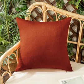 Woaboy Set of 2 Burnt Orange Outdoor Waterproof Throw Pillow Covers Decorative Farmhouse Linen Pillowcases Solid Cushion Cases for Patio Tent Balcony Couch Sofa Livingroom 18x18 Inch