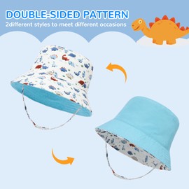 Jupsk Baby Bucket Hat Toddler Reversible Sun Hat Wide Brim with Chin Strap UPF50 Summer Beach Cap for Child Kids Girls Boys 1-4 Years