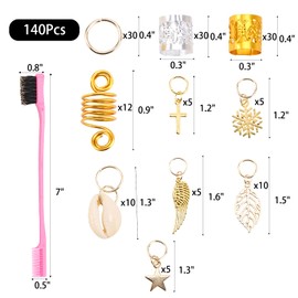 140 PCS Loc Hair Jewelry for Women Braids, Dreadlock Accessories Metal Sliver Gold Hair Cuffs Decorations