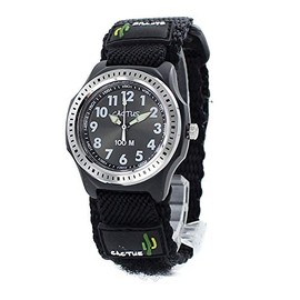 Cactus (CAC-45-M01/Black) Children's Watch, Boys and Girls, Waterproof, Velcro Nylon Strap, Wristwatch