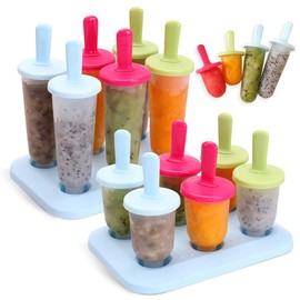 Riisoyu Pack of 12 Ice Lolly Moulds, Reusable BPA Free Ice Moulds, 6 Small and 6 Large Ice Moulds, Popsicle Moulds, Set with 12 Plastic Sticks
