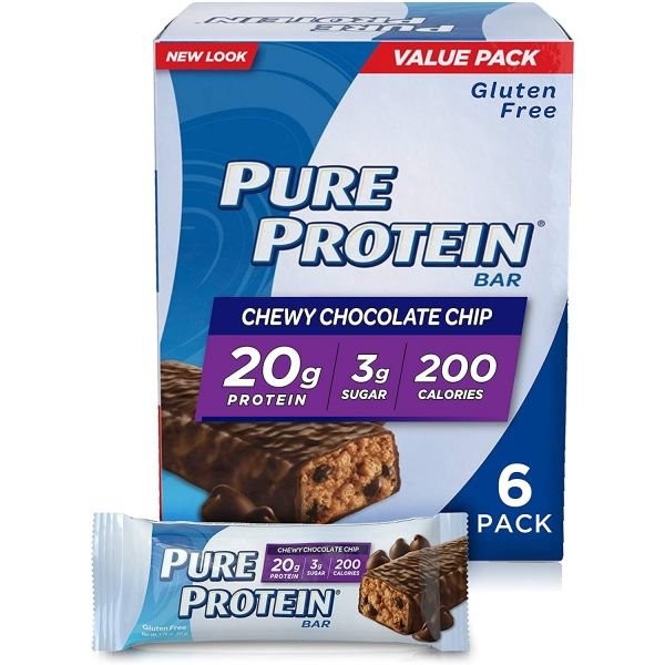 Pure Protein Bars, High Protein for Energy Support, Nutritious Snack, Low Sugar Chewy Chocolate Chip, 6 x 1.76oz (Pack of 2) 163327, Single Item / 퓨어프로틴 바, 에너지를 지원하는 고단백질, 영양가 있는 스낵, 저당 쫄깃한 초콜릿 칩, 1.76oz 6개(2팩) 163327, 단일상품