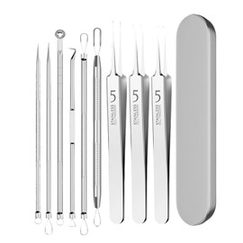 Square Plug Remover, Set of 9, Acne Removal, Pore Remover, Acne Remover, Antibacterial Stainless Steel, Pore Care Kit, Blackhead Remover, Square Plug, Strawberry, Nose Care, Portable, Convenient