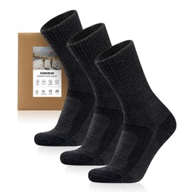 FORVEVO 3 Paar Merino Wandersocken Herren 43-46 DunkelGrau, 60% Wollsocken Herren Gepolstert, Wintersocken, Sportsocken für Trekking Outdoor