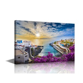 Beach Canvas Wall Art Landscape European Coastal Towns Small Canvas Wall Art Beach Wall Art Sunset On Ocean Beach Picture Nature Landscape 8x12inch