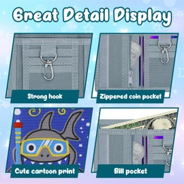 ZHONYEE RFID Cartoon Canvas Kids Blocking Wallets, Cute Canvas Outdoor Sports Trifold Wallets with Magic Sticker & Zippered Pocket