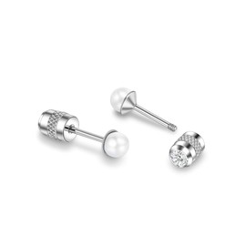 Pearl Titanium Earrings Hypoallergenic Women Men Girls G23 Titanium Stud Earrings with Screw Back Small Pearl Stud Earrings 4/5/6 mm, Titanium, No Gemstone
