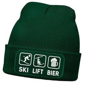 MoonWorks® Men's Beanie with Patch Knitted Hat with Saying Skiing Print Slope Caterpillar Funny Hat Men, Dark green
