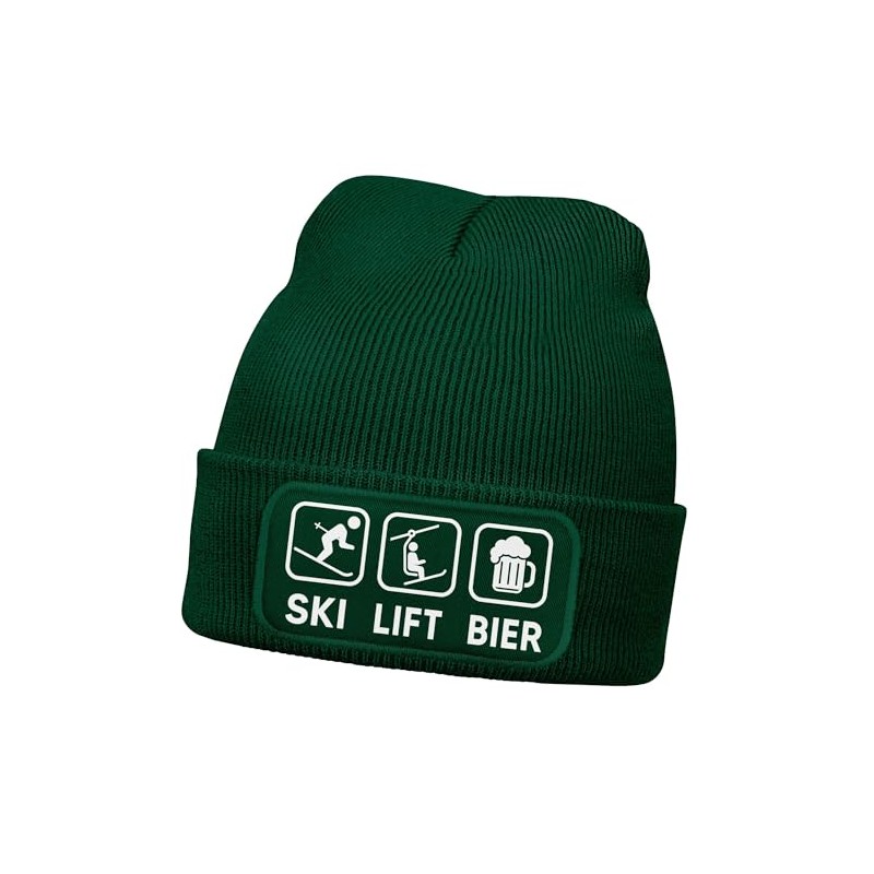 MoonWorks® Men's Beanie with Patch Knitted Hat with Saying Skiing