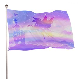 NIBABA Decorative Garden Flag Yard Banner Magic Castle Unicorn Print All Seasons Holiday Welcome Flag Lawn Hanging Decoration 120 x 180 cm