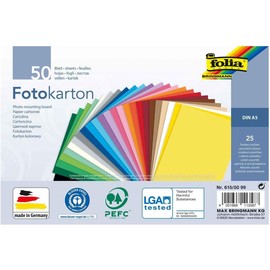 folia 615/50 99 Photo Card Mix, DIN A5, 300 g/m², 50 Sheets, Assorted in 25 Colours, for Crafts and Creative Design of Cards, Window Pictures and Scrapbooking