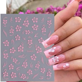 Spring Nails Stickers Flowers Nails Sticker 3D Embossed Pink Purple Petals Self Adhesive Sticker Yellow White Flower Designs Nail Decals Nail Art Decals Summer Decals for Nail DIY Manicure 4Sheets
