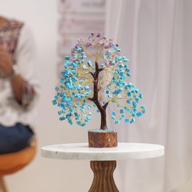 MOIZ Turquoise & Amethyst Gemstone Tree, Crystal Tree, Birthday Gifts for Women, Fake Plants Home Decor, Crystals and Healing Stones, Office Desk Accessories, Room Decor 10-12"