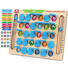 Coogam Memory Matching Game, Wooden Board Travel Toy with Memory Cards, Essential Activity for Road Trip Airplane/Car/Camping, Fine Motor Educational Gift Toy for 3 4 5 Year Old Kids