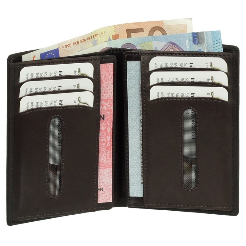 Leather ID Card Holder with Note Compartment, Black, Brown, Natural,