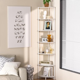 Greatseas 7 Tier Corner Shelf Stand Kitchen Organizer with Metal Frame for Organization & Storage Corner Shelves Kitchen Decor Accessories Marble White 64.7"