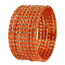 Touchstone Silk Thread Bangle Collection Indian Bollywood Hand Woven Silk Thread Orange Colour Rhinestone Designer Jewellery Special Large Size Bracelets Bangle Set of 8 for Women, Silk