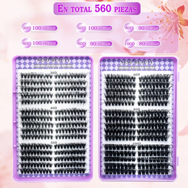Kit Pestañas Neso 3d 30~100d Negro 560 Piezas