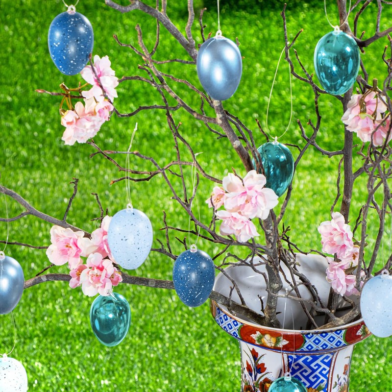 com-four® 18 x Easter Eggs for Hanging, Speckled Easter Decoration