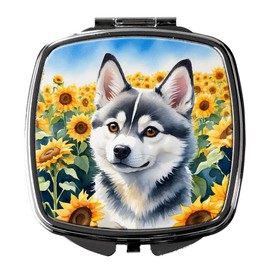 Caroline's Treasures Alaskan Klee Kai in Sunflowers Compact Mirror Decorative Travel Makeup Mirror for Women Girls Gifts Pocket Makeup Mirror Folding Handheld