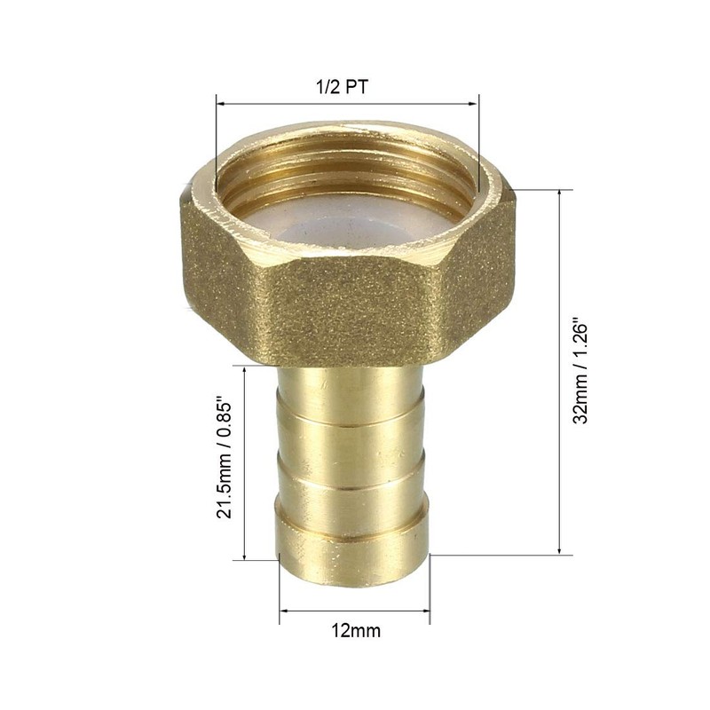 sourcing map Brass Barb Hose Fitting Connector Adapter 12mm Barbed