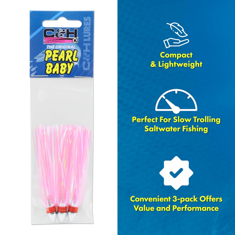 C&H Lures Pearl Baby Lure, Silver Tinsel Skirt, 3/4 oz