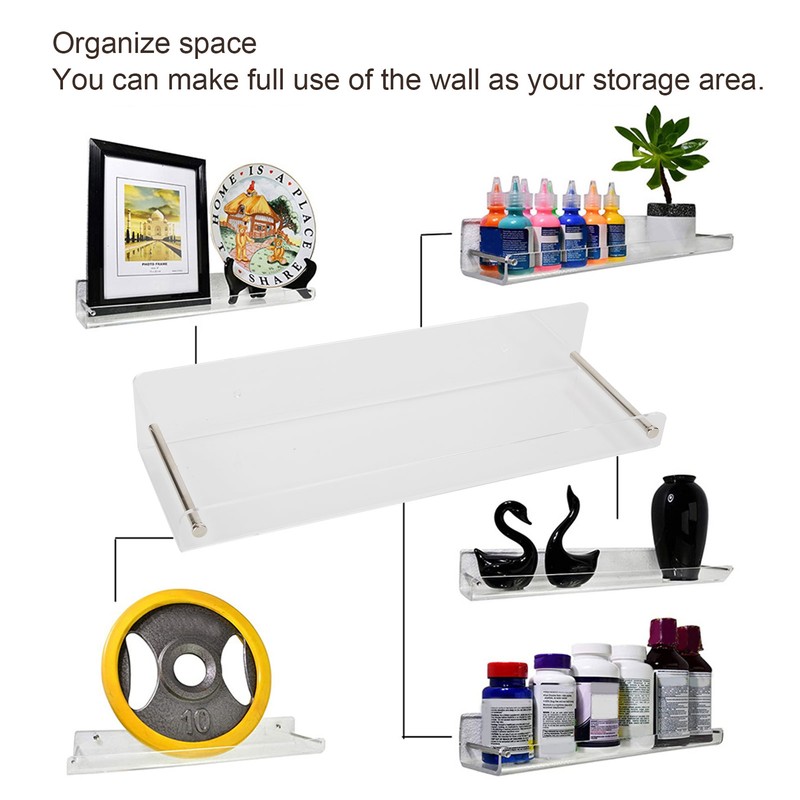 2Pcs Floating Wall Ledge Shelf Acrylic Concealed Bathroom Rack for