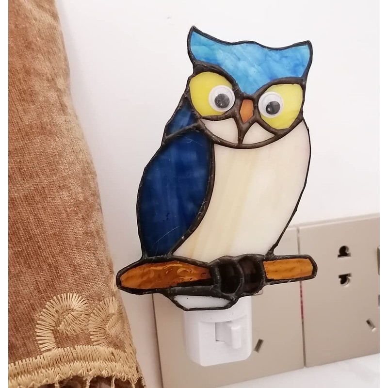 HUIMIEJU Colored Glass Owl Night Light, Children's Room Animal Night