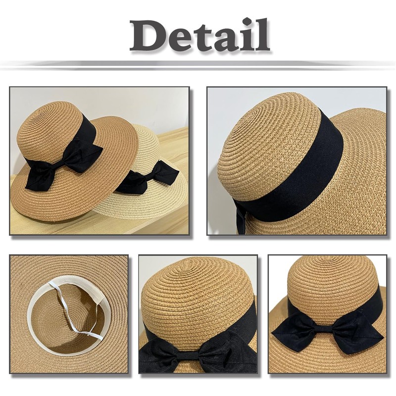 White Fang CZA129 Women's Straw Hat, Large Brim, UV Protection,