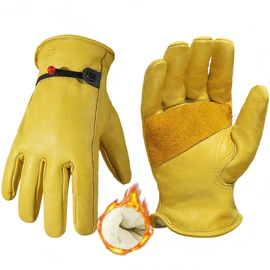 HANDLANDY Winter Leather Work Gloves, Fleece Lined Thermal Gardening Gloves Heavy Duty Thorn Proof Garden Gloves Cold Working Drivers Gloves for Men & Women, L