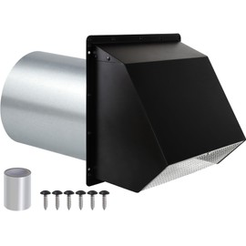 6 Inch Wall Vent Exhaust Vent Dryer Vent Cover Outside, 6" Hooded Wall Vent with Screen and Damper for Kitchen Range Hood Exterior Wall Vent Cover Cap Hood Vent Dryer Air Vent,Galvanized Steel,Black