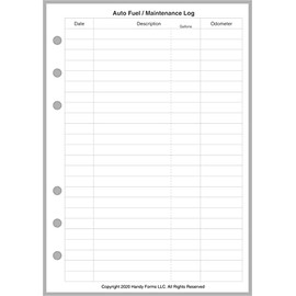 Personal-Wide Sized Auto Fuel and Maintenance Log, Sized and Punched for Personal-Wide Notebooks (4.75" x 6.75")