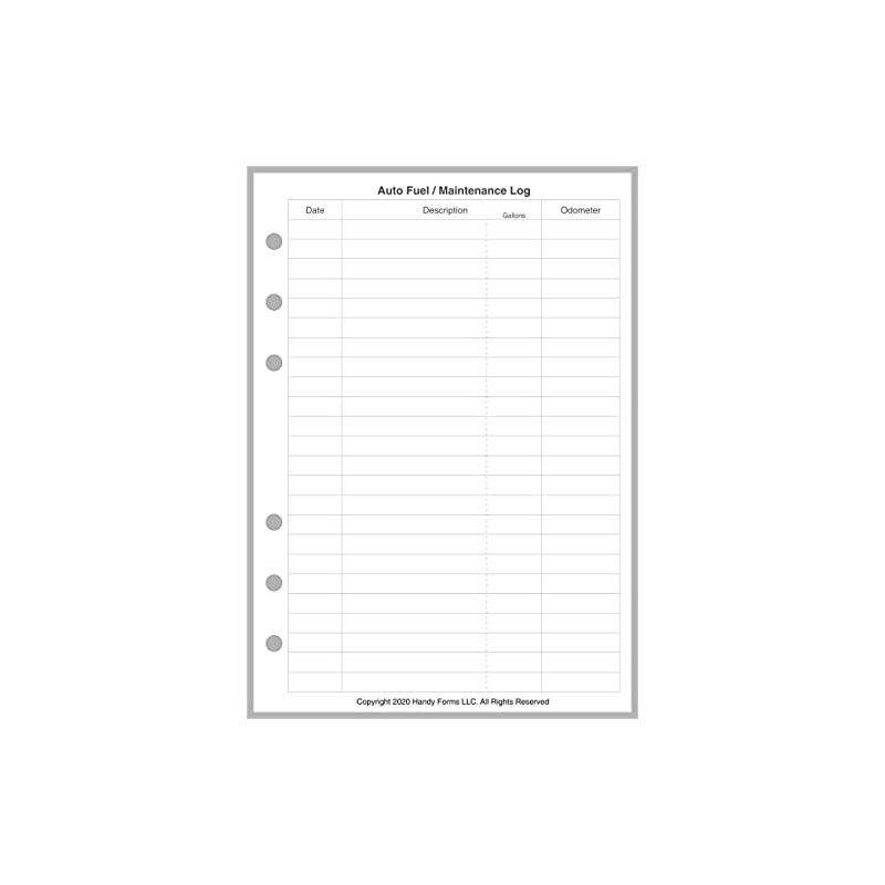 Personal-Wide Sized Auto Fuel and Maintenance Log, Sized and Punched