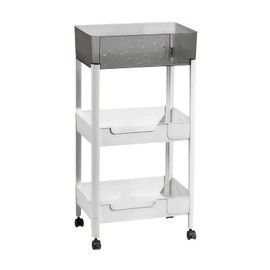 LiWNYRK 3 Tier Rolling Cart with Wheels 4.7'' Deep Baskets Bathroom Storage Shelf Heavy Duty Plastic Bedside Cart, Large Capacity Snack Stand Diaper Caddy Laundry Room Kitchen Organizer, White