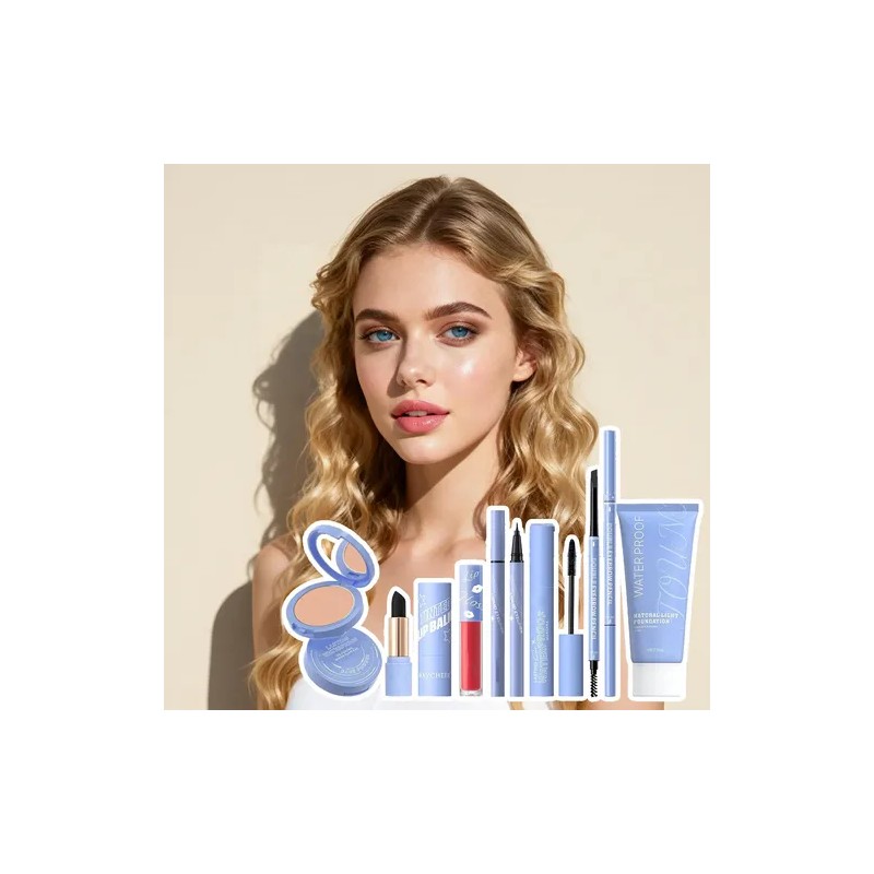 Set De 8 Psc Mascara Polvo Lápiz Labial Eyeliner Concealer