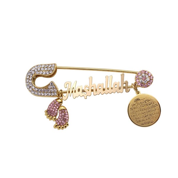 ZKDC AYATUL KURSI Mashallah Turkish evil eye Stainless Steel brooch