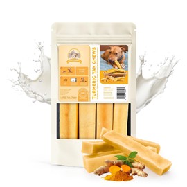 KATHMANDU'S 100% Natural Turmeric Flavor Yak Chews – Keep Dogs Busy & Happy with Our Lactose & Rawhide Free Himalayan Dog Chews - Long Lasting Dental Treats for Aggressive Chewers (Large, Pack of 4)