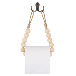 OCIOLI Toilet Paper Holder Natural Wood Bead Toilet Paper Roll Holder Toilet Paper Holder Wall Mount Toilet Tissue Holder Bathroom Towel Holder (Wood)