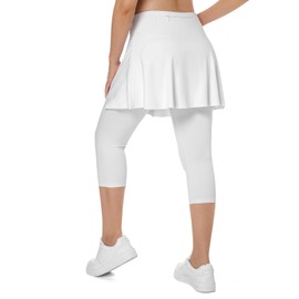 ANIVIVO Skirted Leggings for Women with Pockets, Tennis Yoga Golf Pickleball Skirt with Capris Leggings(All-White,M)
