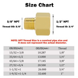 Hooshing 2PCS Brass Pipe Fitting 1/2" NPT Female to 3/8" Male NPT Reducer Adapter, Not Compatible with Compression Size