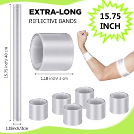 Sinmoe 6 Reflective Snap Bracelets, Reflective Band, 40 cm, Snap Bracelet, Reflector Swatter Bracelets, High Visibility Safety Bracelets, Reflector Bracelets for Cycling, Jogging, Hiking (Silver)