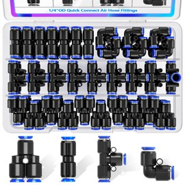 mxuteuk 1/4"OD Push to Connect Fittings Quick Connect Air Hose Fittings,1/4"OD Air Hose Fittings,Air Line Fittings for 1/4" Tube (30PCS)