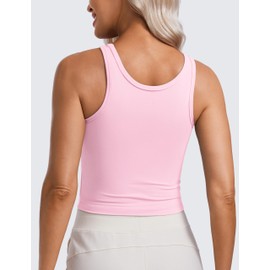 CRZ YOGA Womens Butterluxe Double Lined Tank Tops Scoop Neck Racerback Workout Tanks Sleeveless Casual Cropped Top Pink Peony Medium