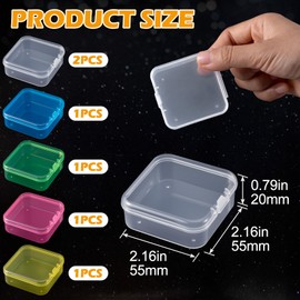 Winsyison 6pcs Clear Ear Plug Case, 20mm Thicken Small Plastic Case Beading Storage Boxes with Lid, Mini Portable Square Storage Containers for Jewelry Earplugs Bead Crafts- 5 Colors