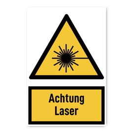 Sticker: 300 x 200 mm, Pack of 1 - Warning Laser - Warning Sign with Text (German) (Yellow/Black) - Vertical - W004 - DIN EN ISO 7010 / ASR A1.3