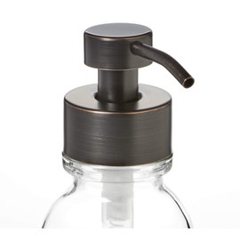 Clear Wide Mouth Glass Soap Dispenser with Metal Pump - with Coaster for Non Slip Bottom/Countertop Protector - 16oz Glass Jar Lotion Bottle (ClearWM/ORB)