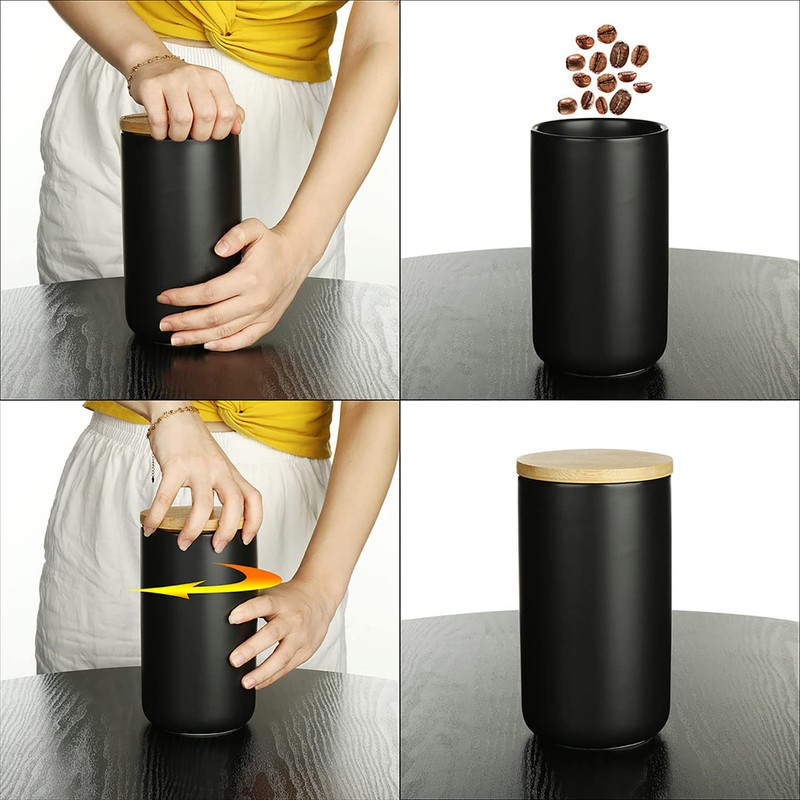 Modern Design Food Storage Container with Airtight Wooden Lid, Ceramic